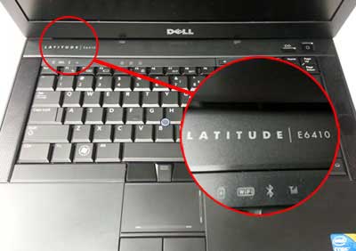 find model of Dell laptop Near power button